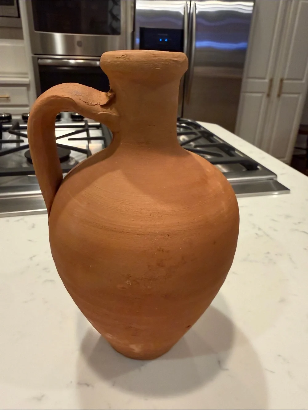Vintage Hand Thrown Terracotta Amphora Jug Vase Rustic Mediterranean Pottery 9”